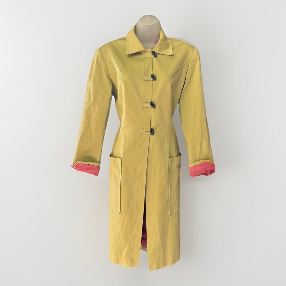 VTG Citrine Yellow Trench Coat Women's Size 10 Reversible Cuffs Minimalist Chic